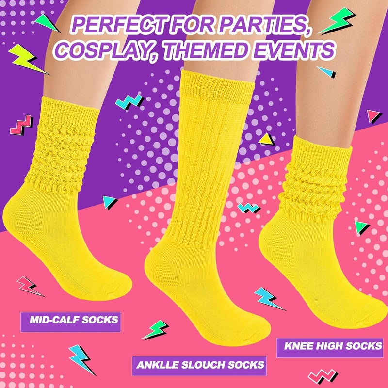 TRIITECH Store Neon Slouch Socks for Women, 80s 90s Scrunch Knee High Socks with Neon Earrings and Scrunchies for 80s 90s Party - Image 2